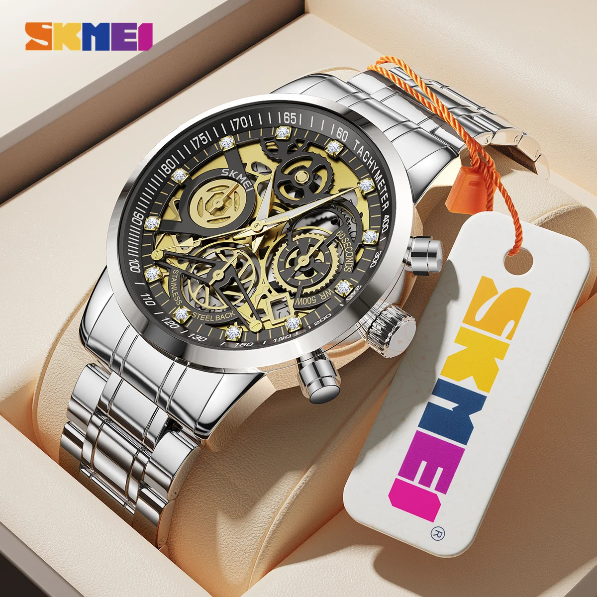 

SKMEI New Luxury Stainless Steel Chronograph Wristwatch Mens Japan Quartz Movement Calendar Watches Waterproof Relogio Masculino