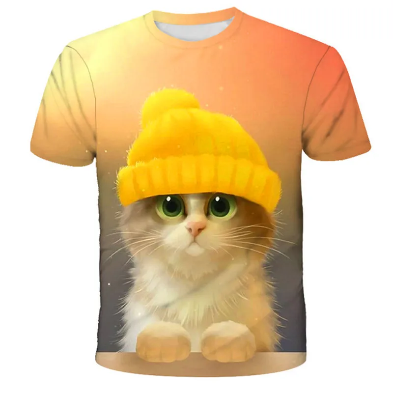 

2024 Summer Children 3D Cartoon T-shirt for Boy Animal Printing Boys Cat T Shirt Girls Tops Tees Cartoon Kids Animal Clothes