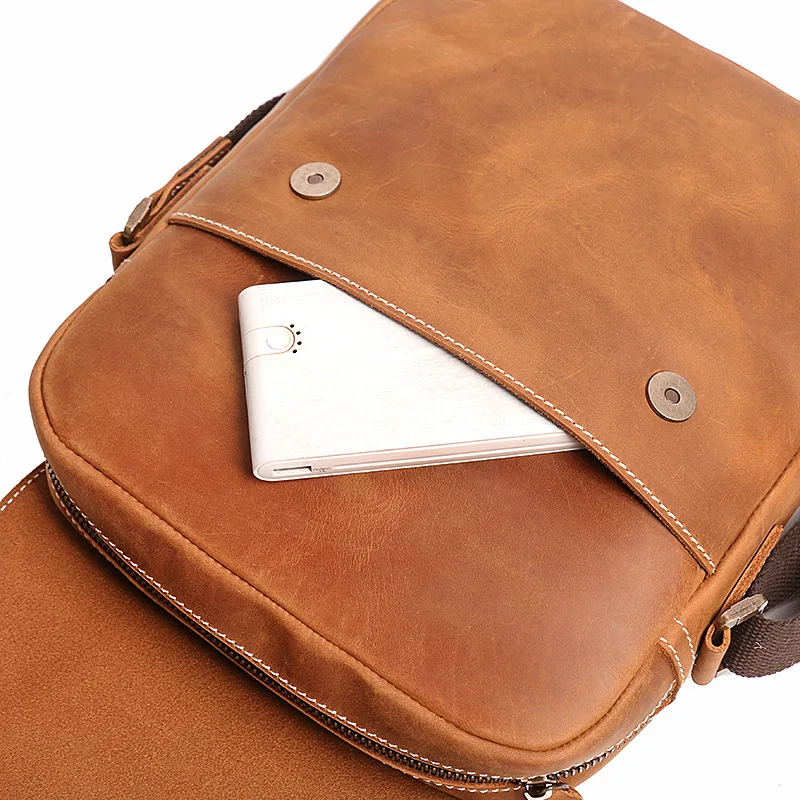 Nesitu High Quality Vintage Brown Genuine Leather Small Men