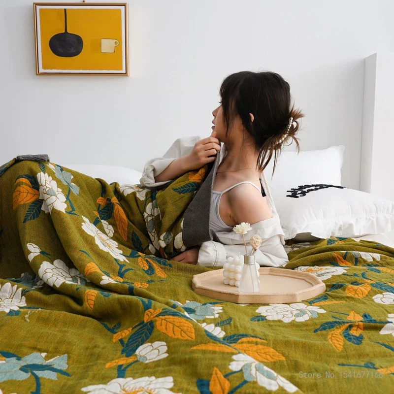 Thin Air-Conditioning Quilt for Adult and Children Five-layer Gauze Towel Bedspread Office Household Sofa Blanket Summer Bedding