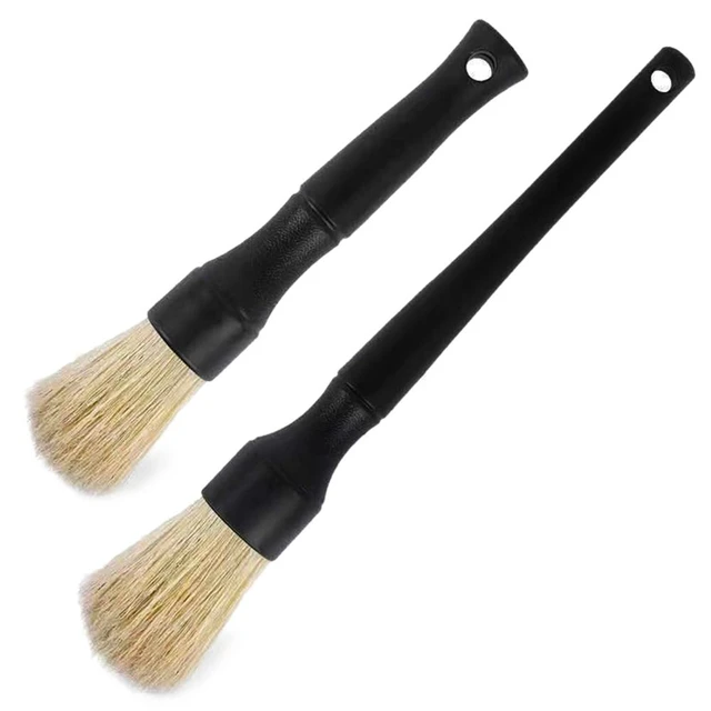 Detail Dudes Boars Hair Ultra Soft Car Detail Brushes - Set of 3 - Perfect for Washing Emblems Wheels Interior Upholstery Air Vents No Metal Brush