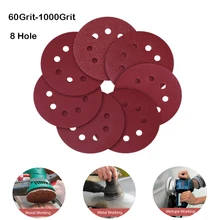 

10pcs 125mm 5" Hook Loop Sanding Discs 8 Hole Sandpaper Pads Set 60Grit-1000Grit Sander Disc Abrasive Polishing Tools