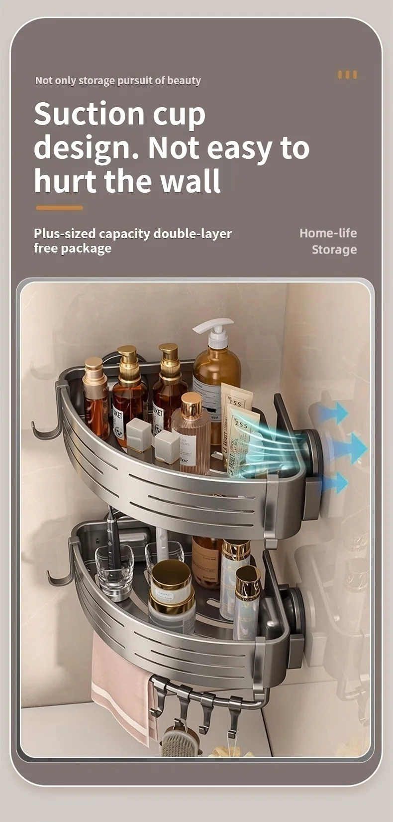 No-Drill Suction Cup Bathroom Suction Shelf Perforation-free Toilet Wall Mounted Shower Gel Triangle Basket Bathroom Shelf_voghion.com