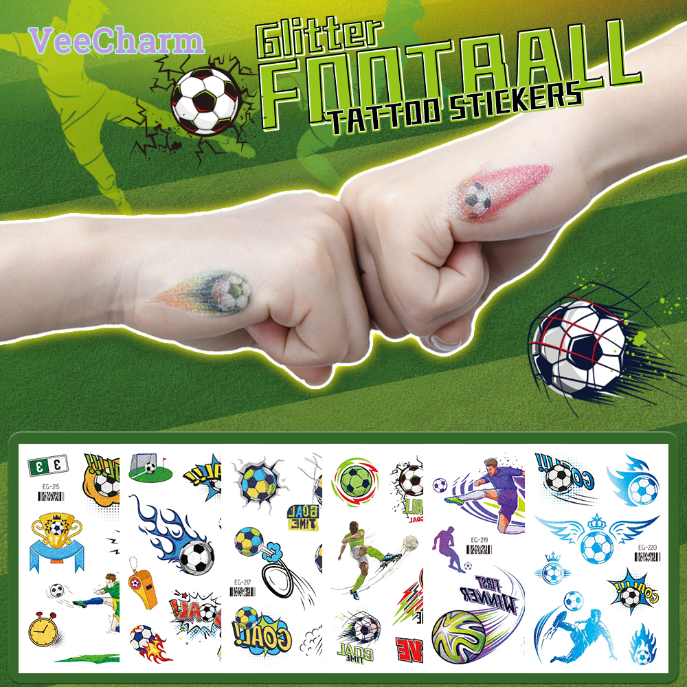  VeeCharm 1/20 Sheet Glitter Football Temporary Tattoos Soccer Ball Tattoo for Adults Kids Birthday Party Bag & Stocking Fillers 