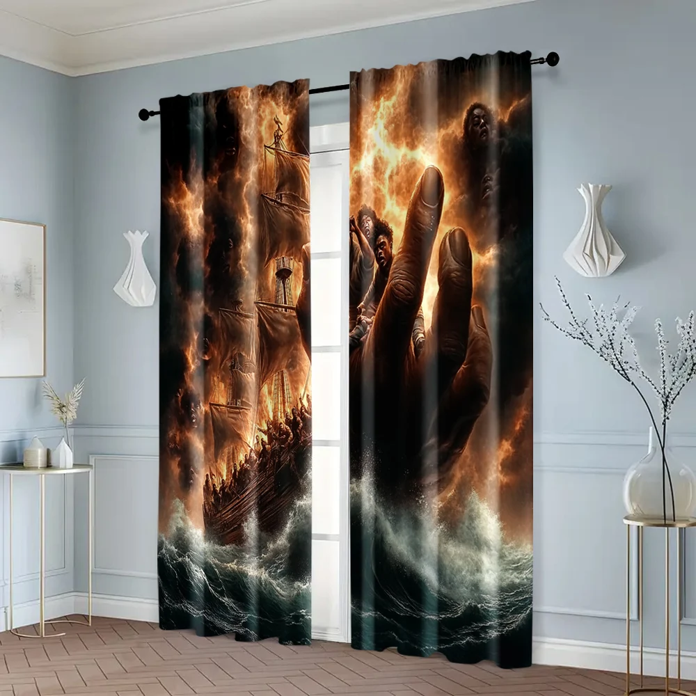 2pcs, Curtain Cloth 2D print Weathership theme Versatile Polyester Fabric (without rod) Stuff Clearance Perfect for Bedroom 6