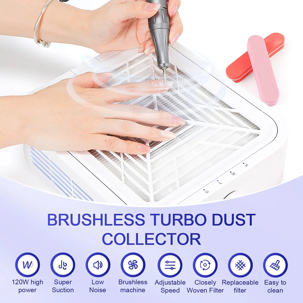 Diamond Brushless Nail Dust Collector 120W Powerful Nail Dust Extractor Super Suction Nail Vacuum Cleaner Nail Art Manicure Fan