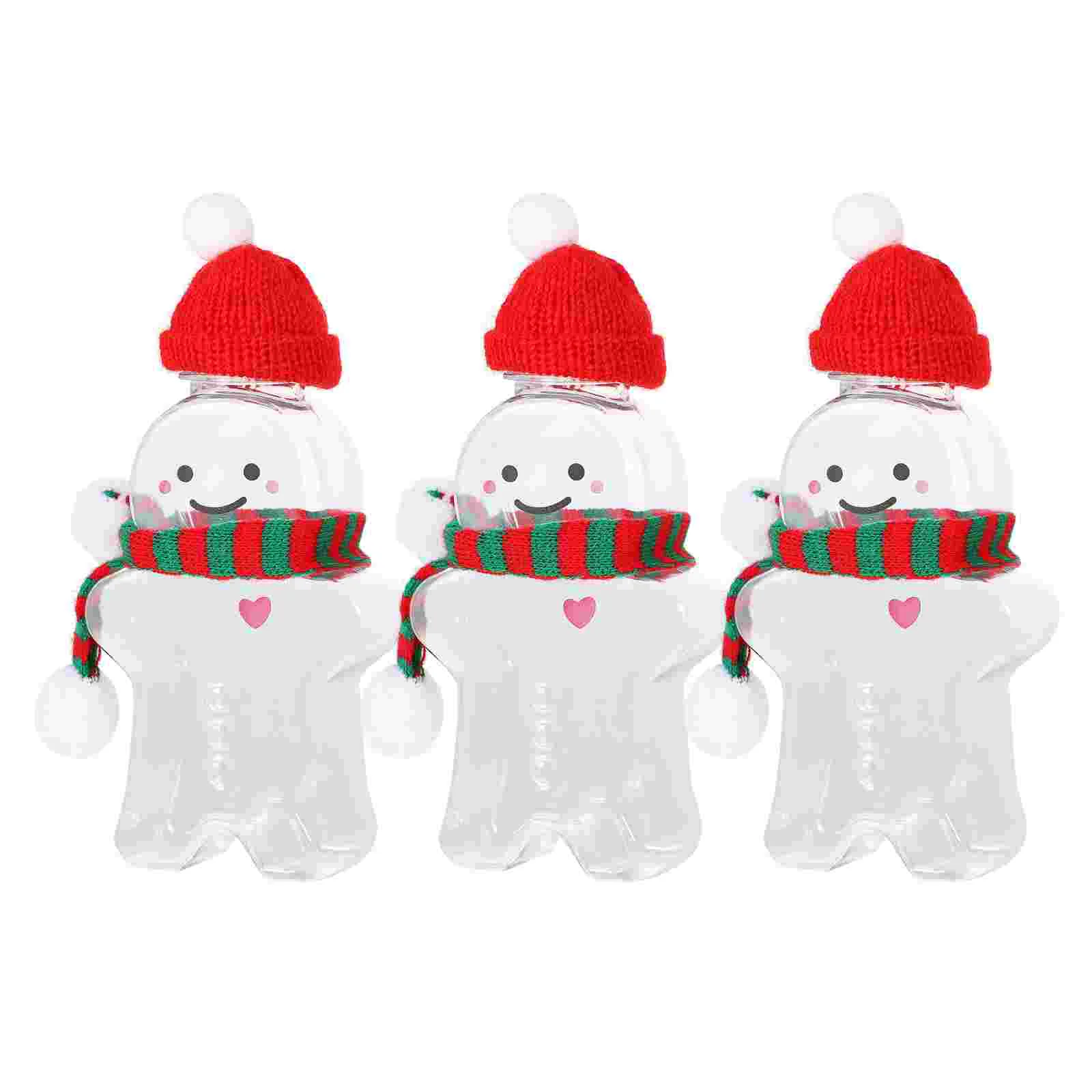 

Christmas Gingerbread Man Bottles Plastic Empty Juice Bottles With Hat And Scarf Milk Tea Water Bottle Drinking Cup