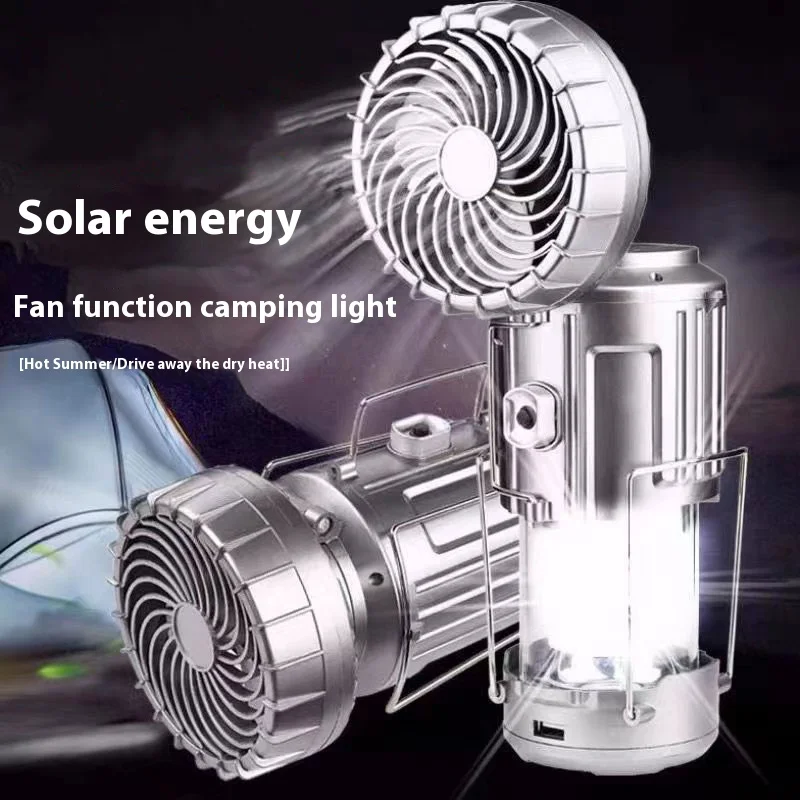 Camping Light Portable Lanterns Camping Lamp Camping Lantern Portable Camping Lanterns Electric Fan 1500mAh LED Solar Power Hanging Tent Rechargeable with Fan