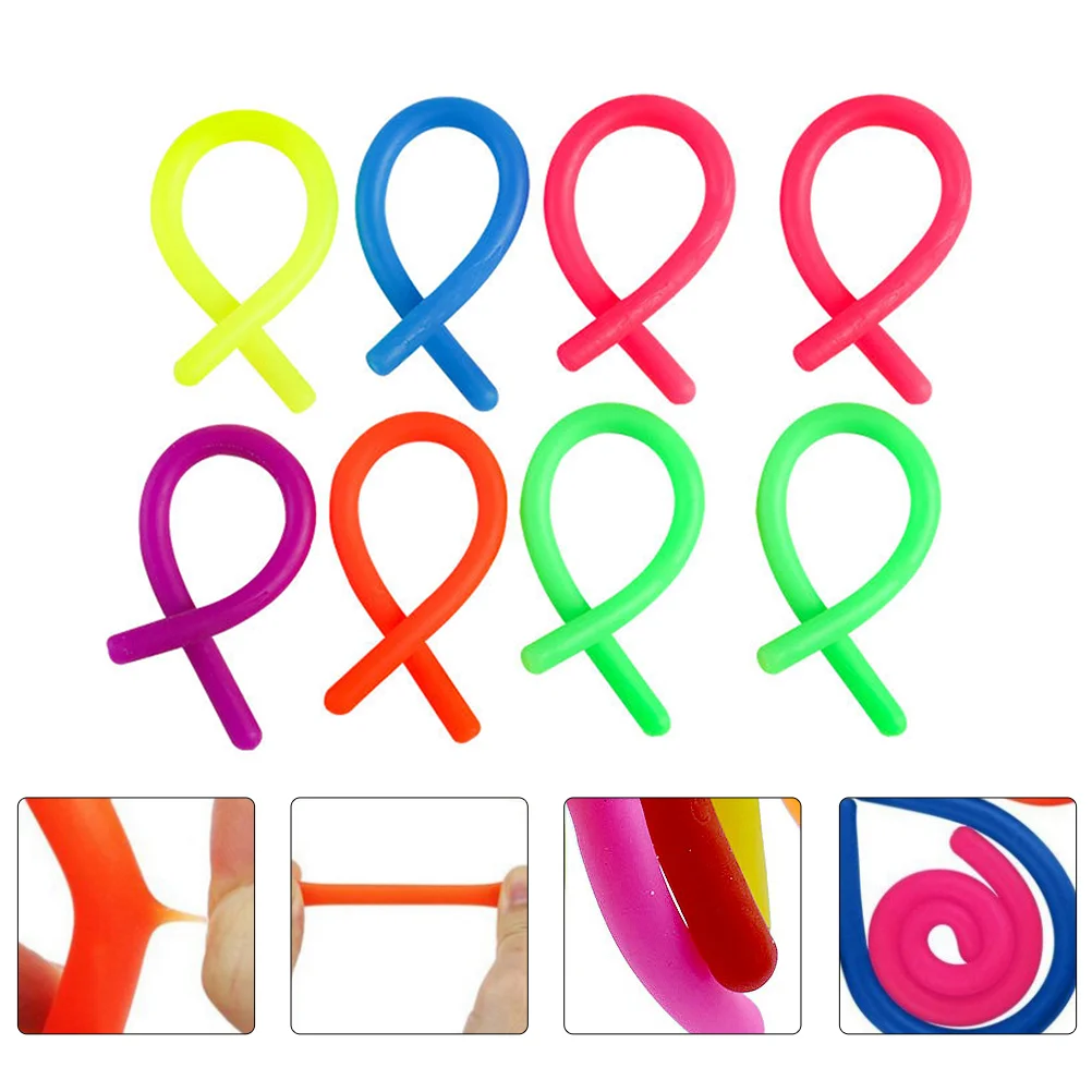 8 Pcs Flexible Elastic String Child Toy Decompression Toys Kid Rope Strip Soft Glue Playthings