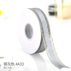 Gold Edge Satin Ribbon - High Quality 1'' (25mm) for Gift Packaging and Festive Decorations, 8 Meters (Silver)