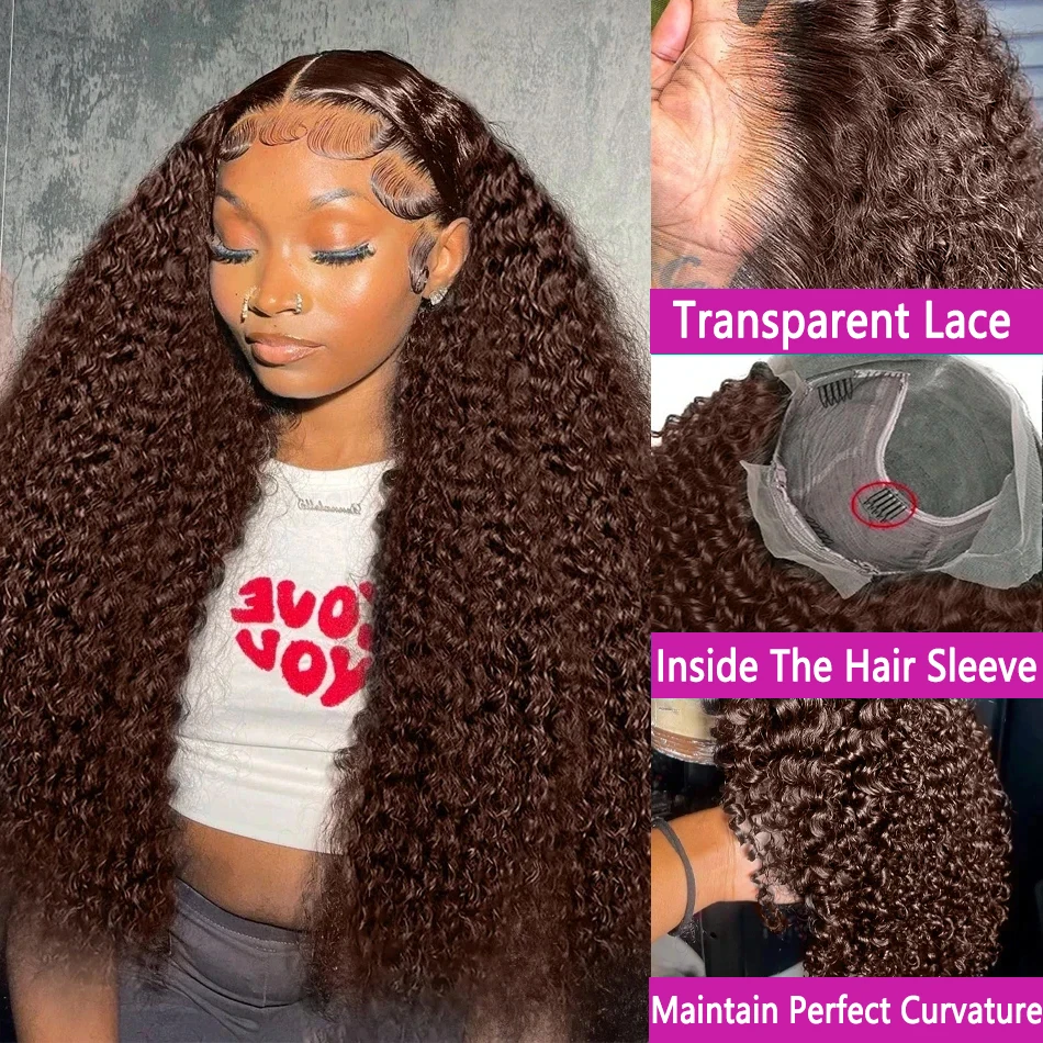 Curly HD 230% 13x6 Chocolate Brown Deep Wave Human Hair Wigs 13x4 Lace Front Water Wave 30 40 Inch Transparent Lace Frontal Wig