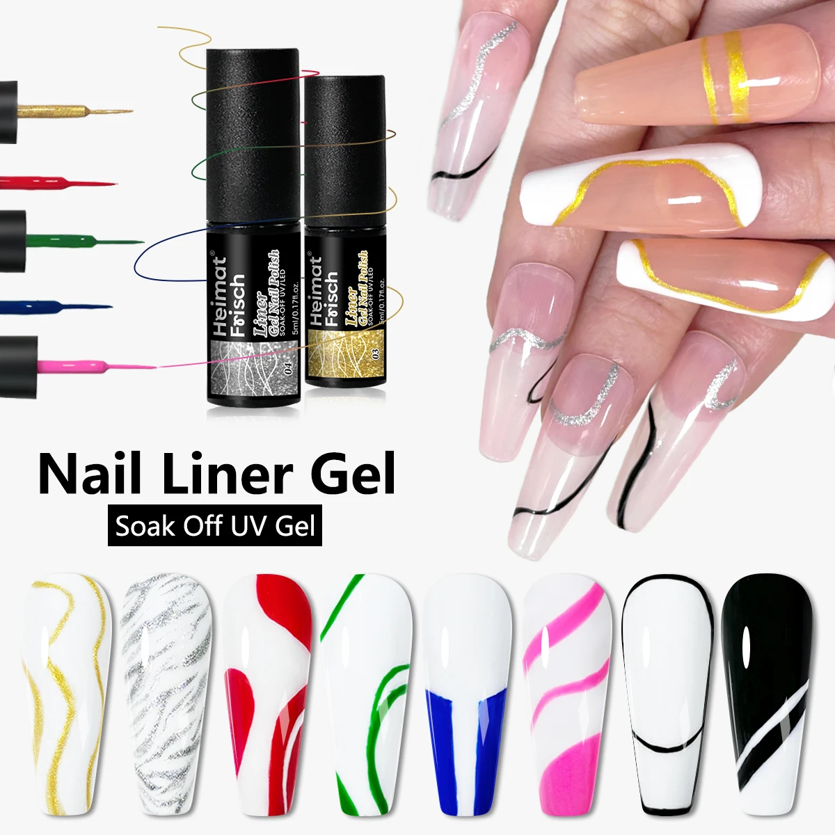 5ml Luxe Gel Nail Polish for Line Art & 3D Chrome Designs