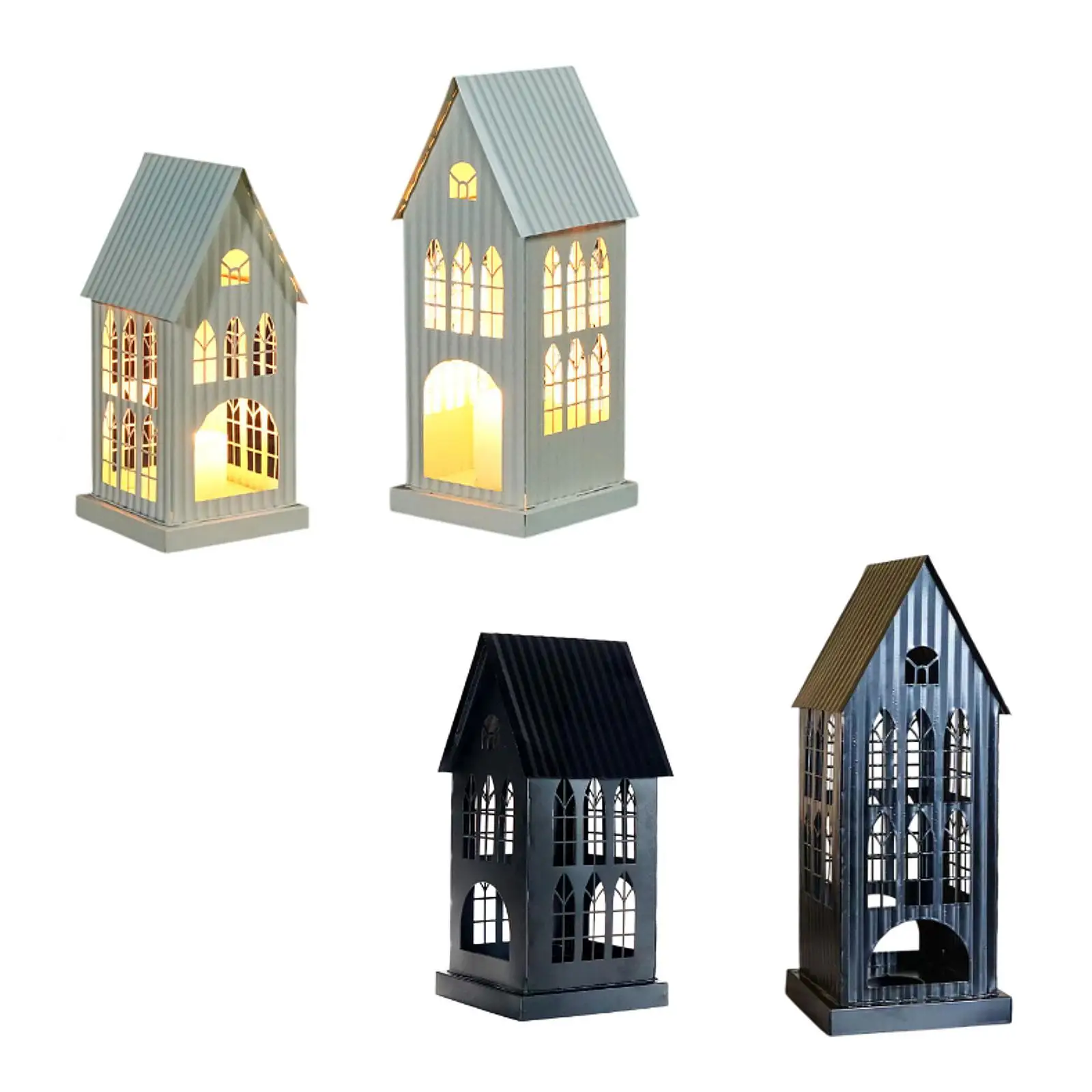 Village House Candle Holder Tea Light Lantern Desktop Ornament Candle Stand for Table Indoor Living Room Desk Home Decoration