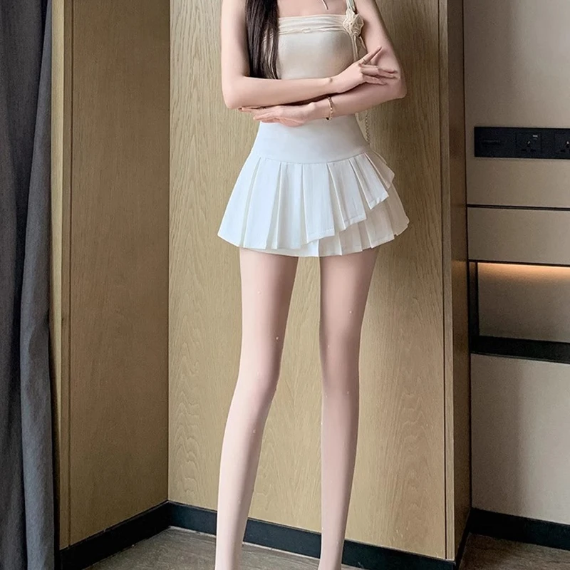 Irregular Pleated A Line Skirt Women Preppy Style High Waist Y2K Mini Skirts Woman Korean Girls Dancing Jk Skirts with Shorts