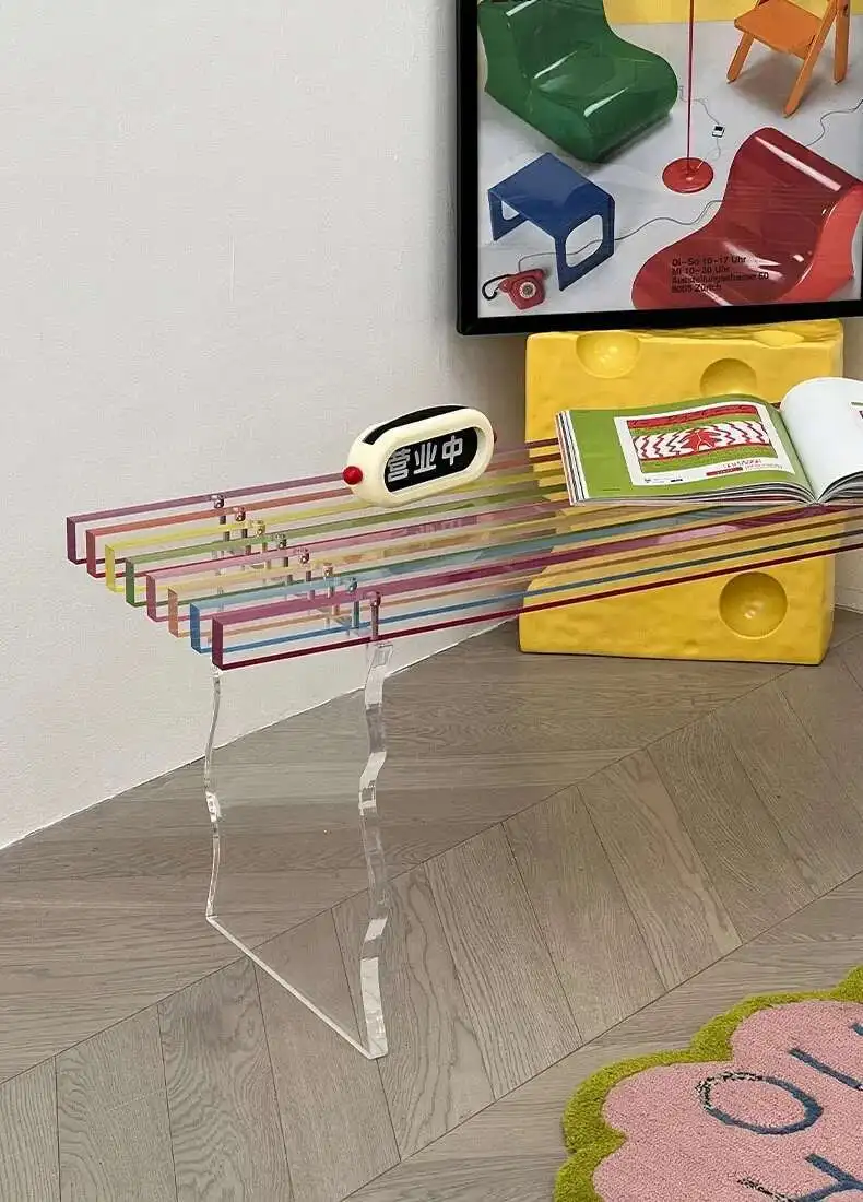 Nordic Acrylic Stools for Bedside Hallway Ottoman Rainbow Transparent Simple Creative Household Footstool for Bedroom
