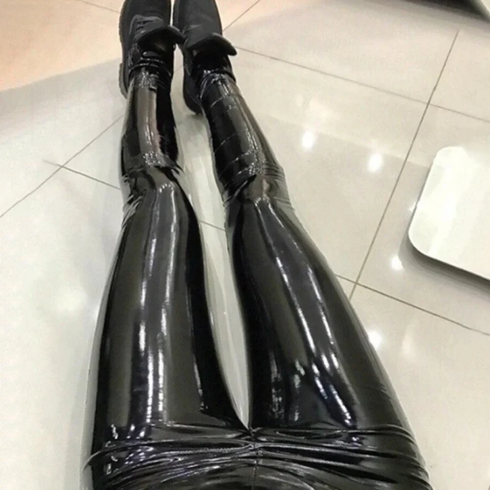Women Stretch Bodycon PU Leather Pants High Waist Seameless Leggings Custom Wet Look PVC Slim Pencil Pants Trousers Clubwear New