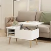 Jensen Wooden Leg Lift Top Coffee Table with Hidden Compartment and Side Open Storage Shelf 6