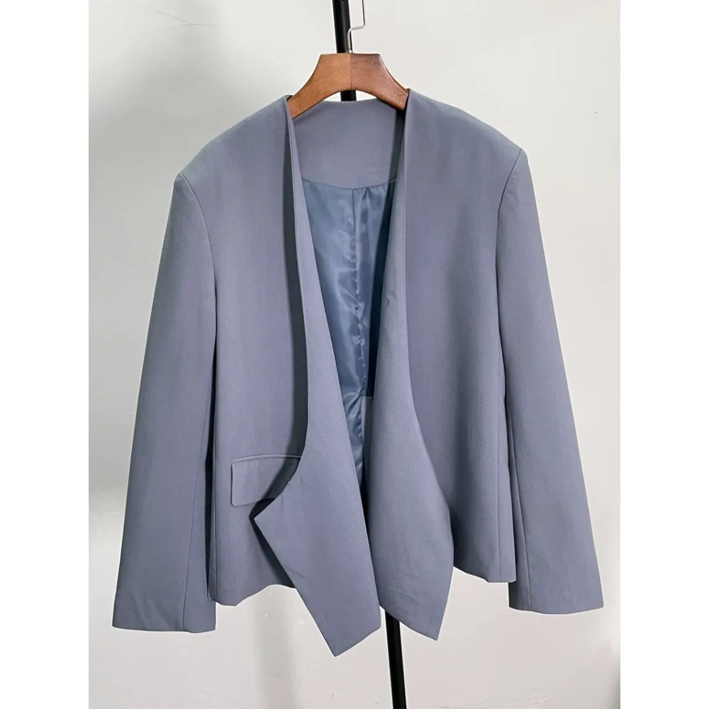 Suit Jacket for Women, Niche Designer Collarless Suit Jacket, Casual Loose Long-sleeved Buttonless Suit 2023 AW New Women Style