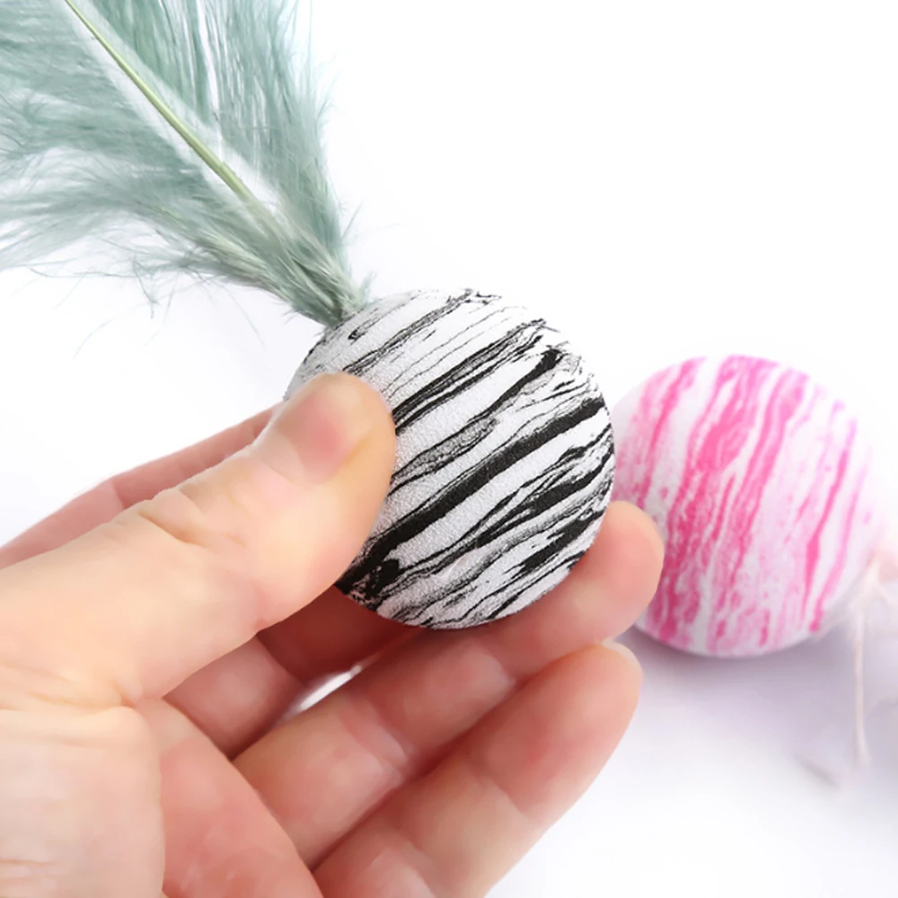 1pc Funny Cat Toy Star Ball Plus Feather EVA Material Light Foam Ball Throwing Toy Star Texture Ball Feather Toy Cat Supplies