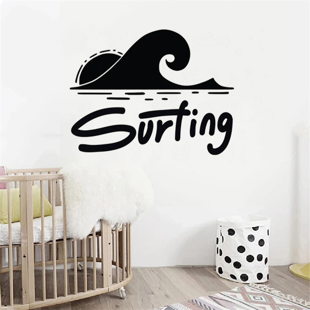 

Surfing Waves Wall Decals Summer Sign Stickers Ocean Restaurant Beach Livingroom House Decor Mural Removable Vinyl Poster HJ1182