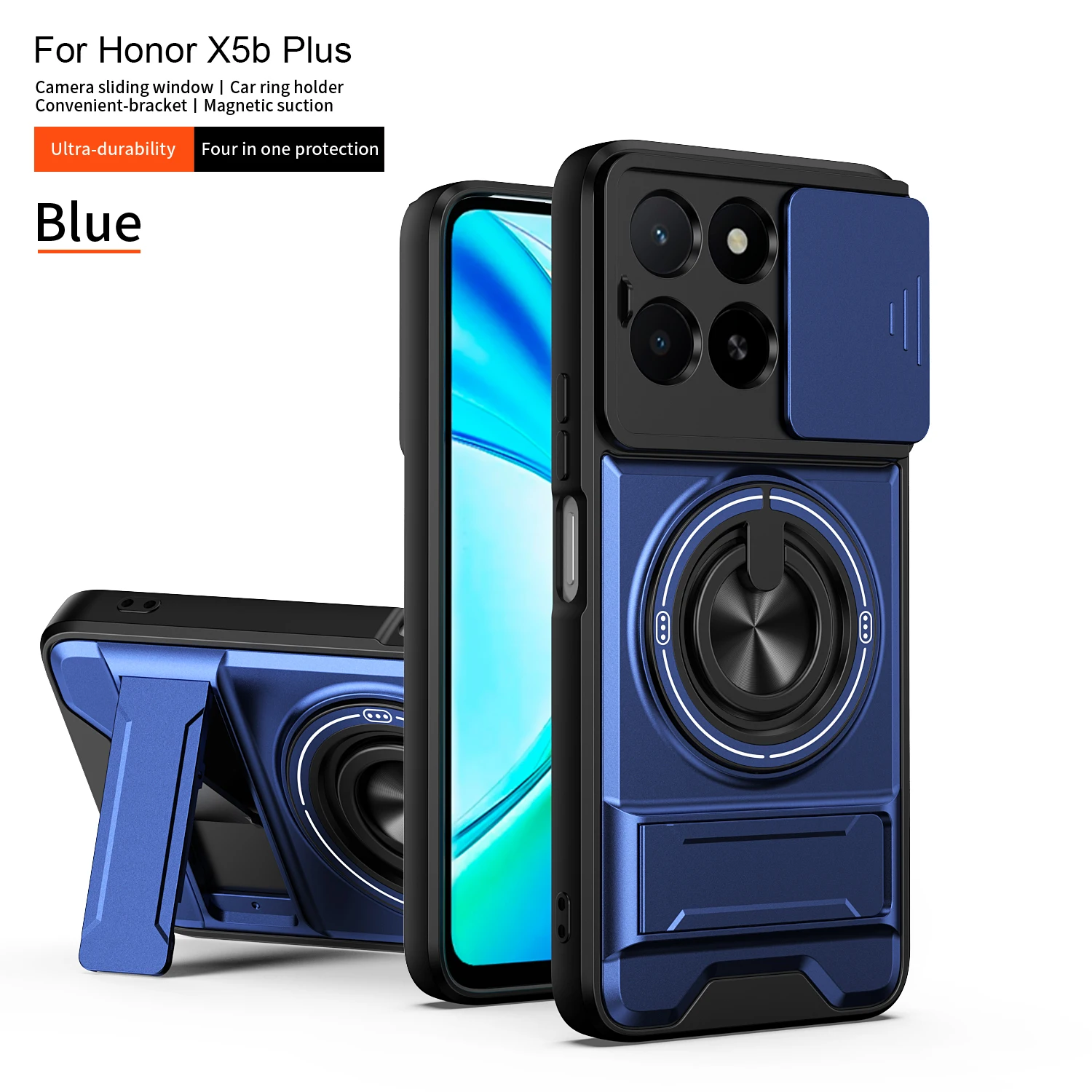 Armor Shockproof Phone Case with Sliding Camera Cap and Built-in Magnet Kickstand