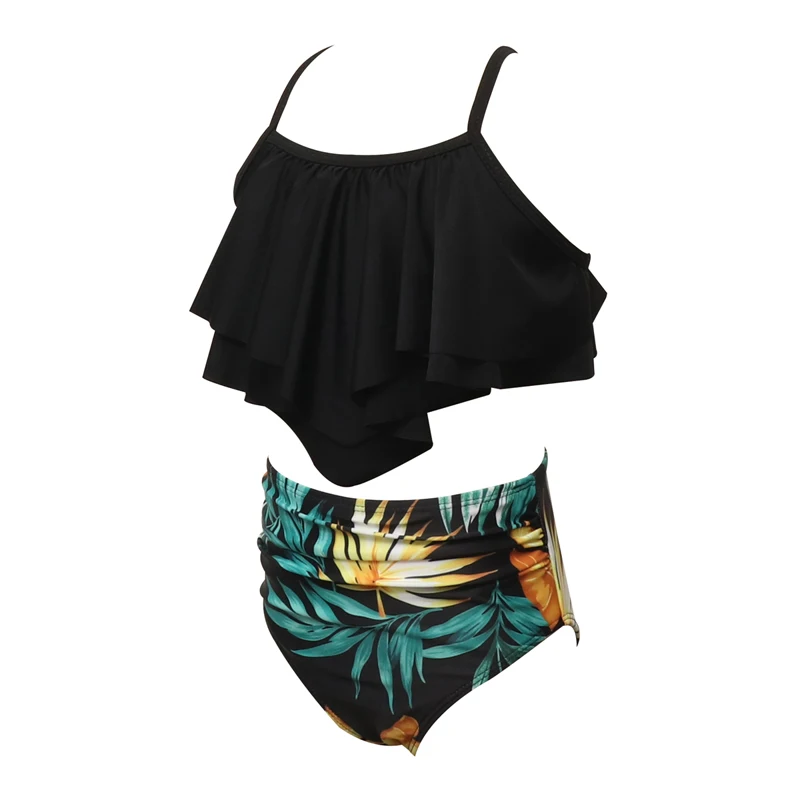 Girl Swimsuit Two Pieces Children's Swimwear Swim Suits Child Ruffle bikinis Split Mesh Bikini Sets Bathing Suit 2-14T