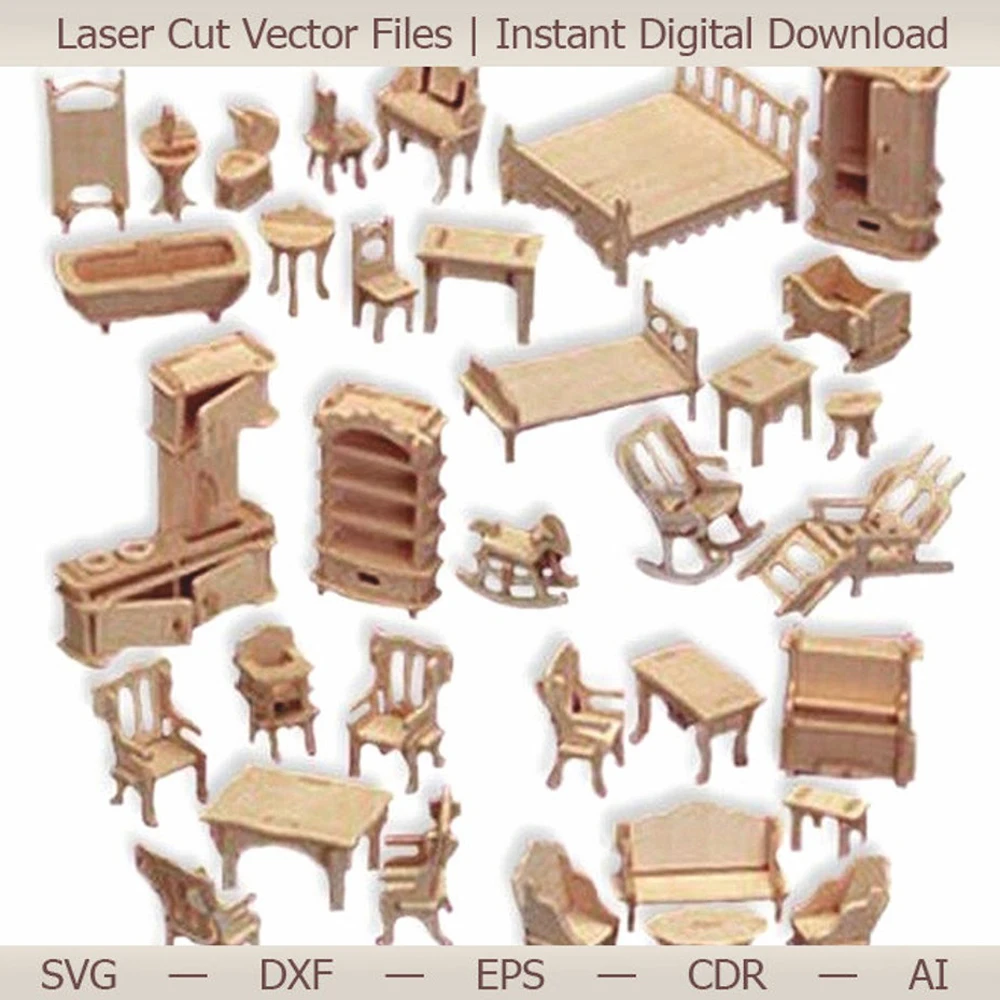 3D Puzzle Toy Furniture for House Laser Cut Templates SVG DXF CDR AI EPS Vector Plans CNC Pattern Wood Models |