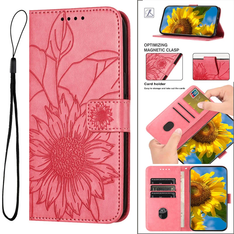 Per Samsung Galaxy A04E Custodia Per Telefono In Pelle Pu Su Samsung Galaxy F04 F 04 A04 E Girasole Vintage Flip Stand Custodia Per Libri A Portafogli