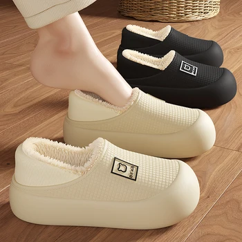 Cotton Women's Slippers Winter Warm Plush Waterproof Slippers For Women Men Garden Shoes Indoor Outdoor Home Men's Warm Shoes 1