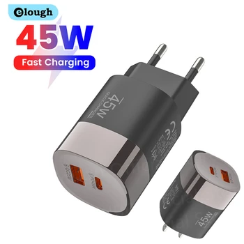 Elough 45W USB Tipo C Caricatore del telefono Carica super veloce Caricatore da muro a 2 porte Adattatore USB PD per iPhone Realme Huawei USB C cargador