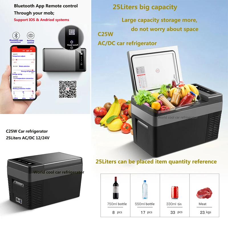 25Liters App Auto Car Camp Refrigerator 12V Compressor Portable Freezer Fridge Quick Refrigeration Travel Outdoor Picnic Cooler