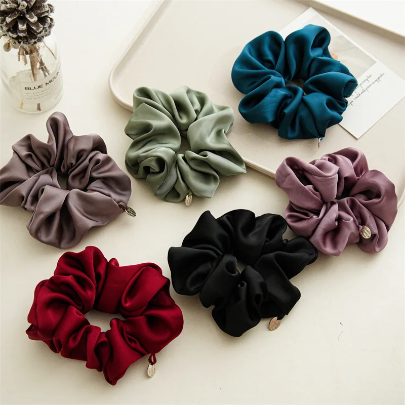 

Woman Advanced Sense High Quality Elegant Satin Elastics Hair Band Solid Color Scrunchies Ladies Ponytail Hold Hair Accessories