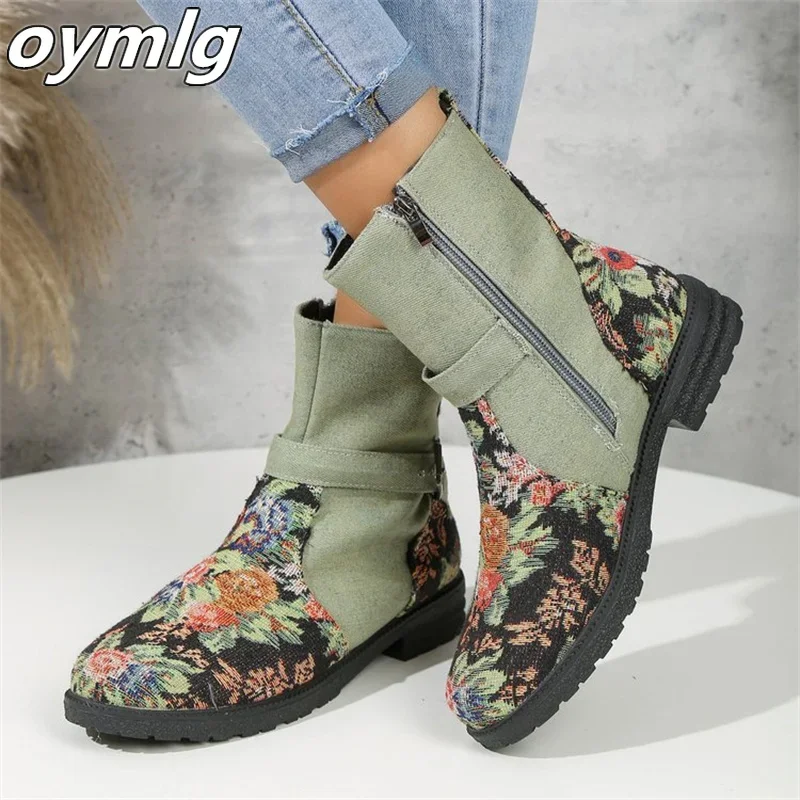 2022 Autumn Comfortable Mid Heel Embroidered Women's Low Boot Women's Boot