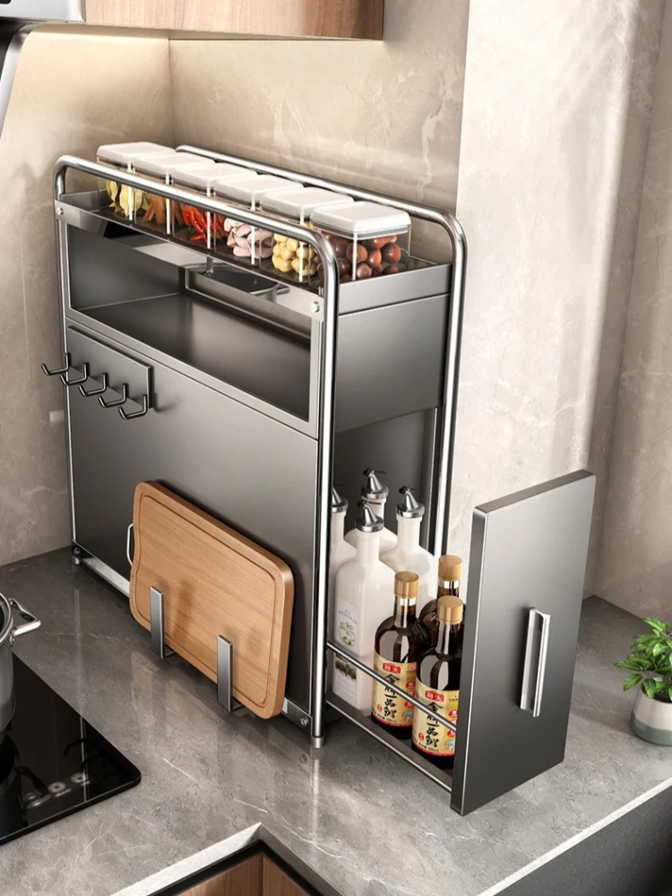 Kitchen Spice Organizer Kitchen Pull Out Seasoning Drawer Rack Countertop Dustproof Cup Storage Rack Multipurpose Spice Cabinet 6