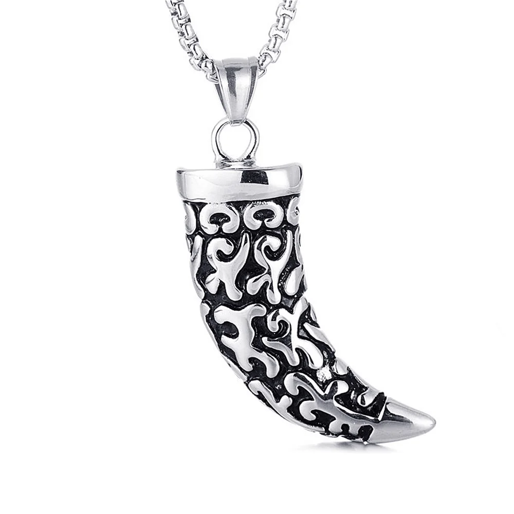 FIREBROS New Stainless Steel Horn Wolf Tooth Pendant Necklace 24" Chain Women Men Punk Rock Hiphop Jewelry Dropshipping
