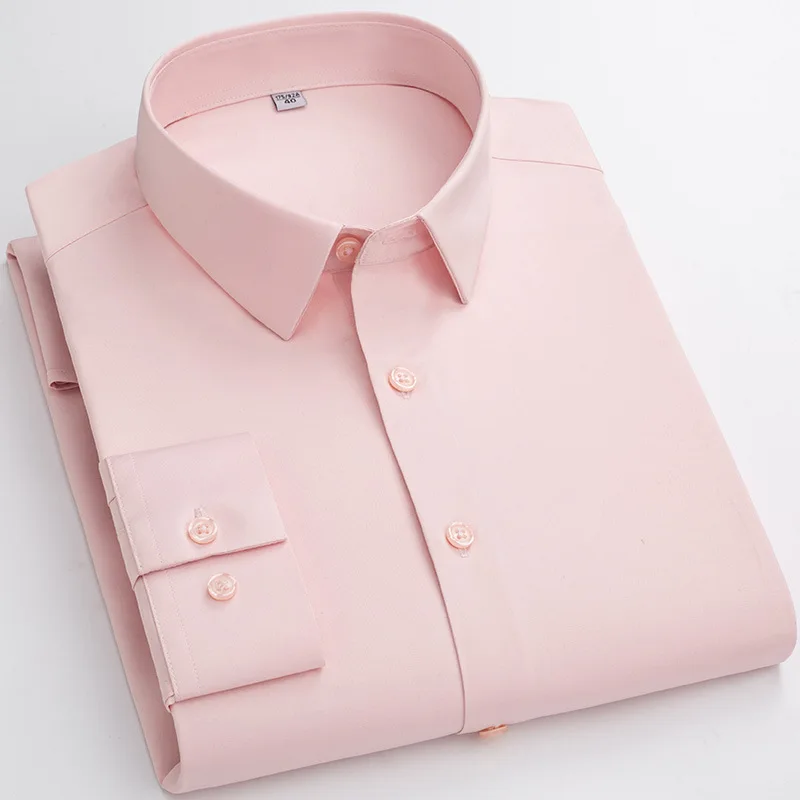 Long Sleeve Shirt Casual Business High Elasticity Soft Cozy No Pockets Thin White Work Shirt Long-sleeved Shirt Men Slim Fit Non-iron Work