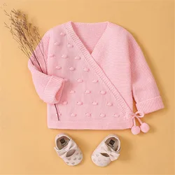 Newborn Baby Girl&boy Fresh Solid Color V-Neck Long Sleeve Sweaters Infant One-piece Monk Clothes Warm Autumn Winter Knitwear