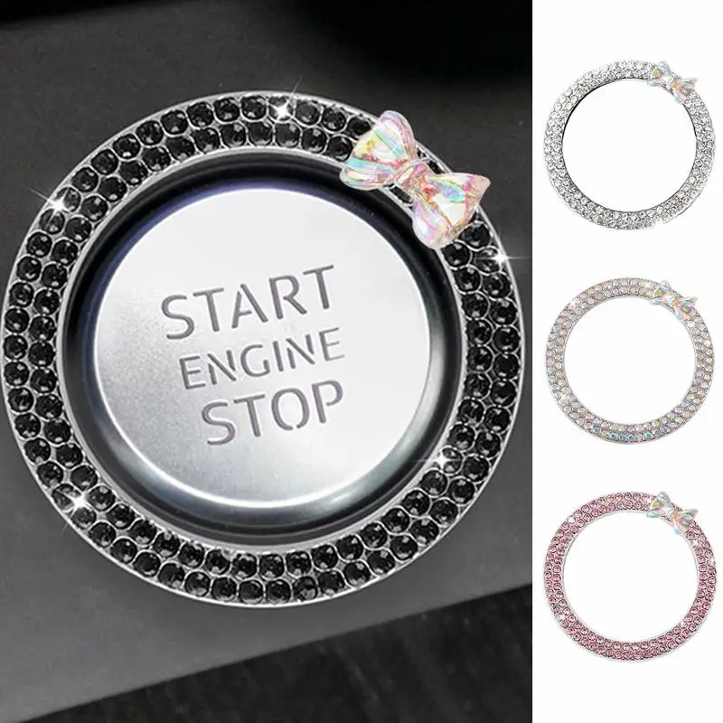 Car Ignition Key Ring Sticker Car Ignition Ring Rhinestone Design Start Engine Ring Button Decoration