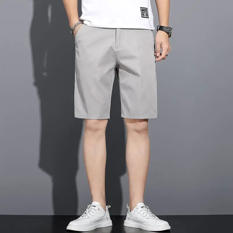 

2023 Summer Men Shorts Solid Color Casual Business Social Short Pants Elastic Waist Male Loose Beach Shorts Office Trousers
