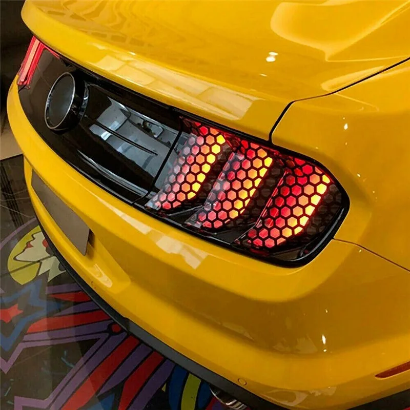 Car Sticker Car Tail Light Decals Car Rear Taillight Honeycomb Car Sticker Fashionable Taillight Black Fog Light Smoke Film Decal Sticker for Ford Mustang