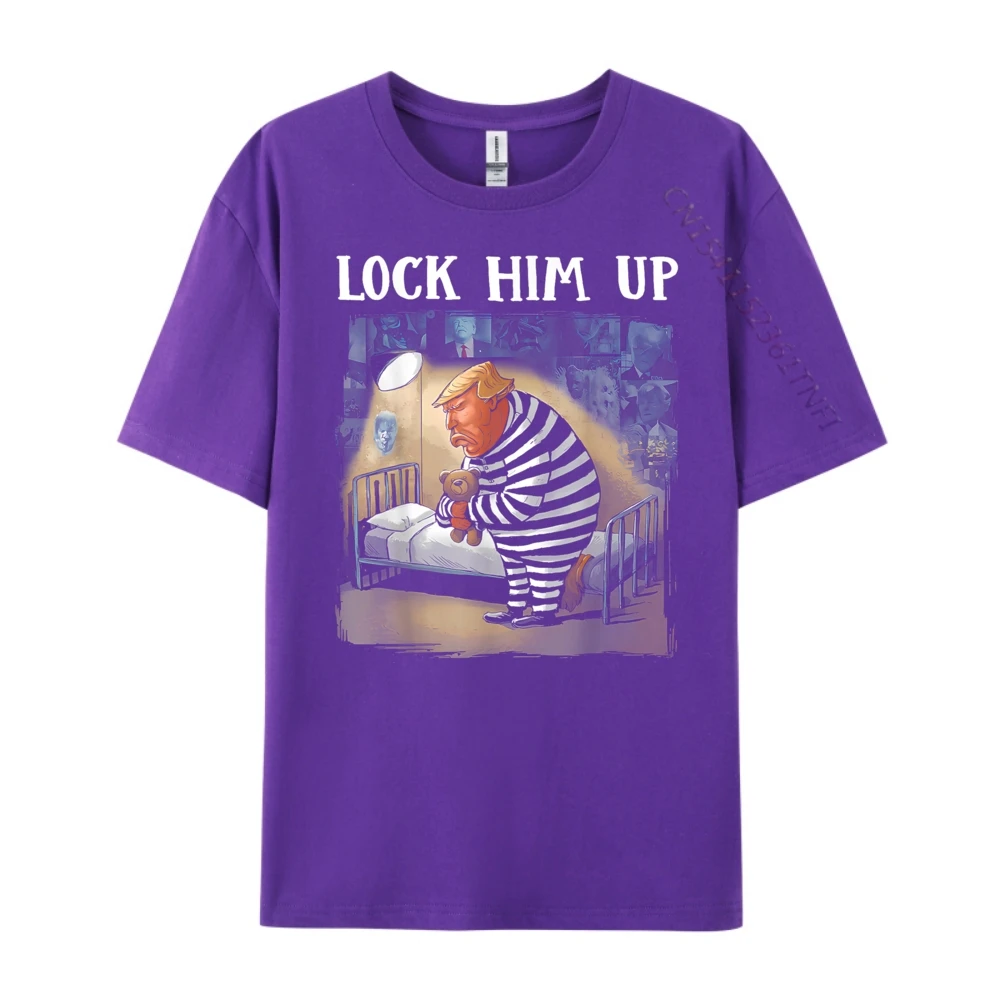 Lock Him Up Anti Trump Leisure Christmas Premium Cotton Crew Neck Female Tops Tees Funny Tshirts Family Short Sleeve T-Shirt Lock Him Up Anti Trump 2024 Funny Jail Trump For Prison purple