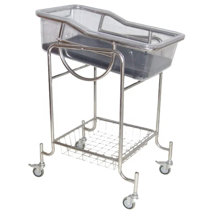 

Stainless Steel Frame Portable Baby Cot Bed Shakes Transparent Basin Hospital