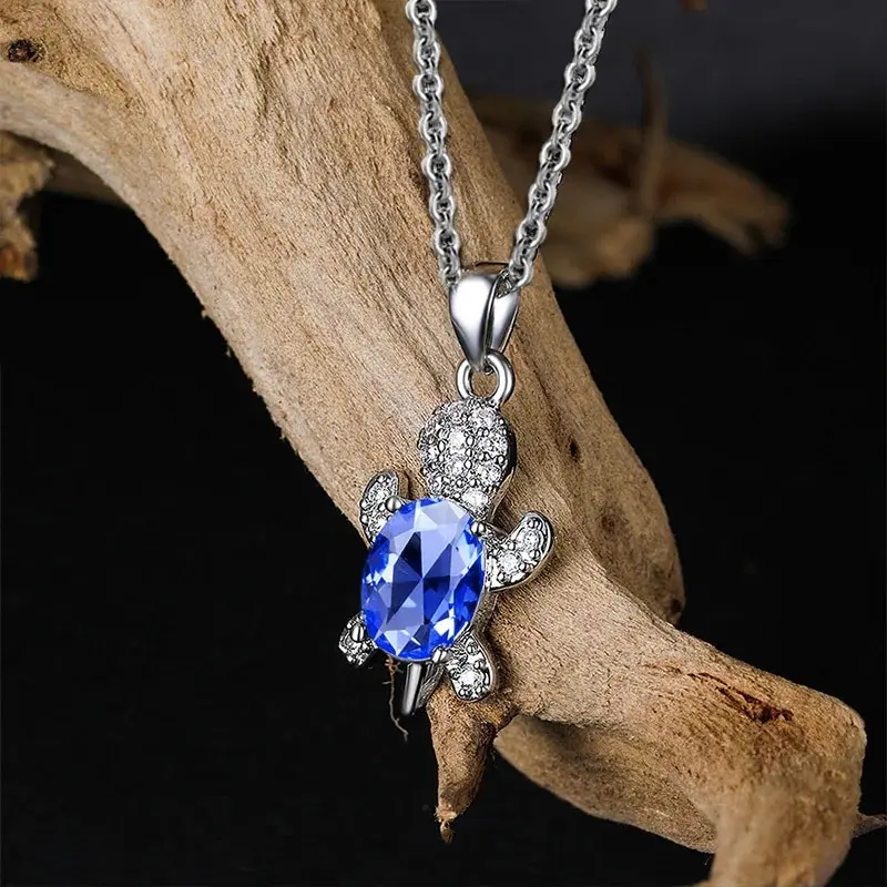 3-teiliges versilbertes Halsketten-Ohrring-Set für Damen, leicht, luxuriös, modischer Stil, Schildkrötenform mit mehrfarbigem Glasdiamant – Detail 3
