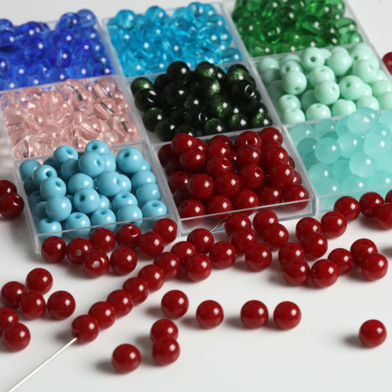 Transparent Wine Red Glass Beads - 6mm Round