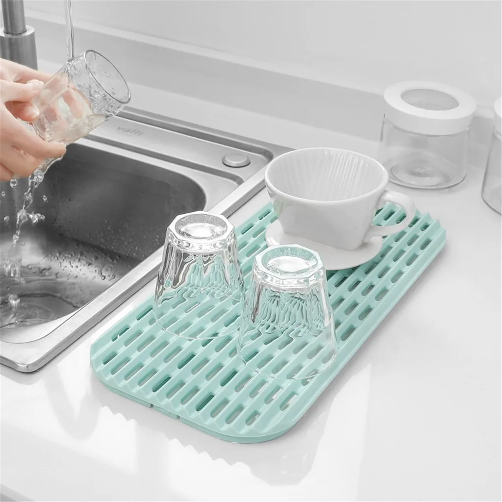 Makeup Trays For Over Sink Dish Rack For The Sink Mat Pad Drying Silicone  Deep Thick Grooves Counter Bar Dish Kitchen Dry - Mats & Pads - AliExpress