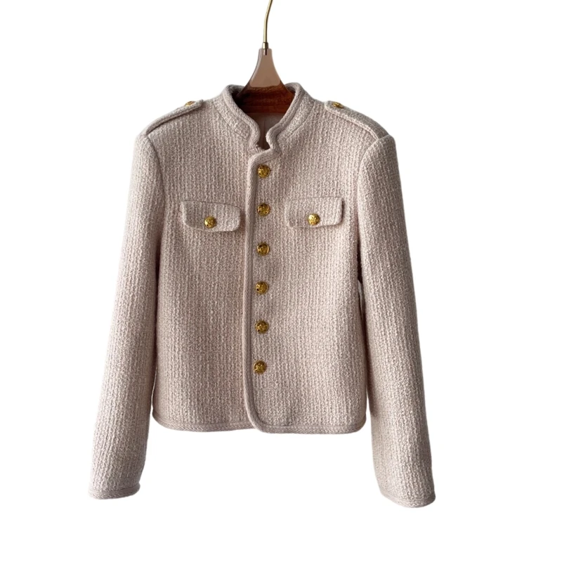 

24 Early spring new wool small stand collar coat top quality luxury veste beige blazers femme blazer feminino elegante