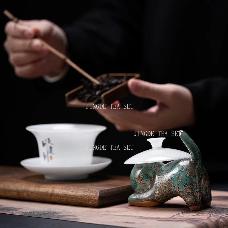 Creative Cat Ceramic Tea Pet Desktop Living Room Decoration Ornaments Handicraft Tea Playing Tea Ceremony Accessories