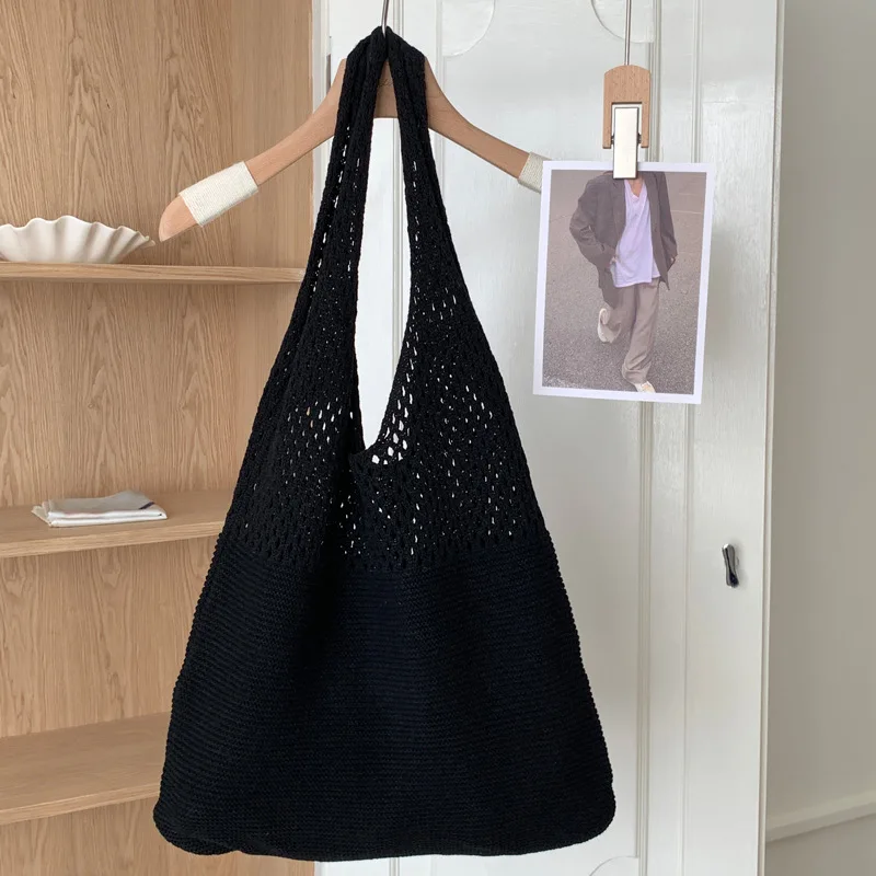 Fashion Women Hollow Woven Crochet Bag Large Capacity Shoulder Bags Knitting Handbags Eco Female Shopping Tote