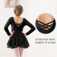 Girls Ballet Leotards for Dance Camisole Dress Hollow Crisscross Back,Shiny Skirt - Image 5