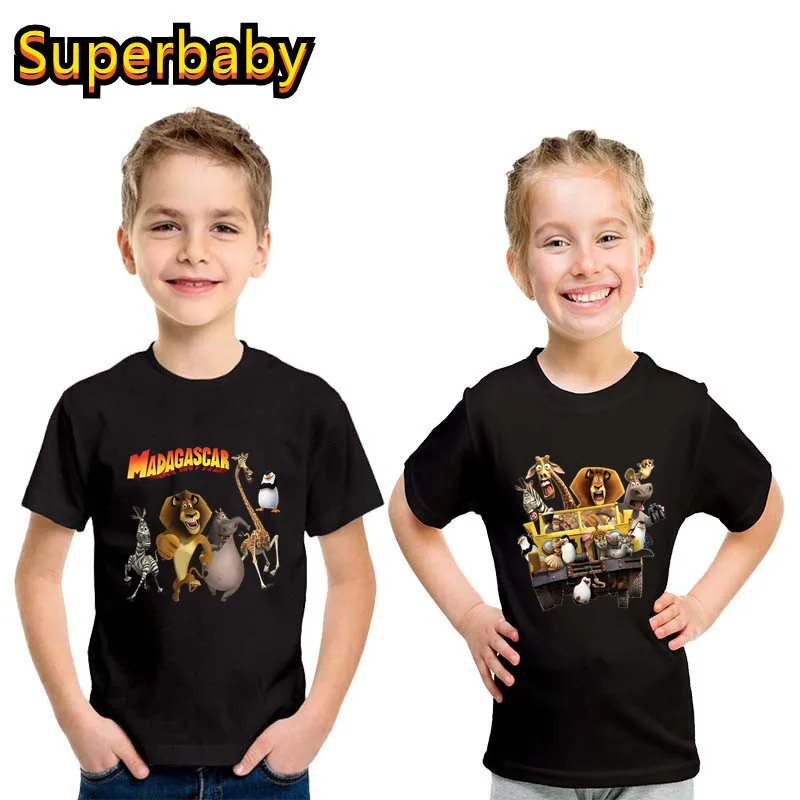 

Animals Of Madagascar Lion Zebra Giraffe Print Funny Kids T shirt Cartoon Baby Boys Girls Clothes Summer Children Cotton T-Shirt